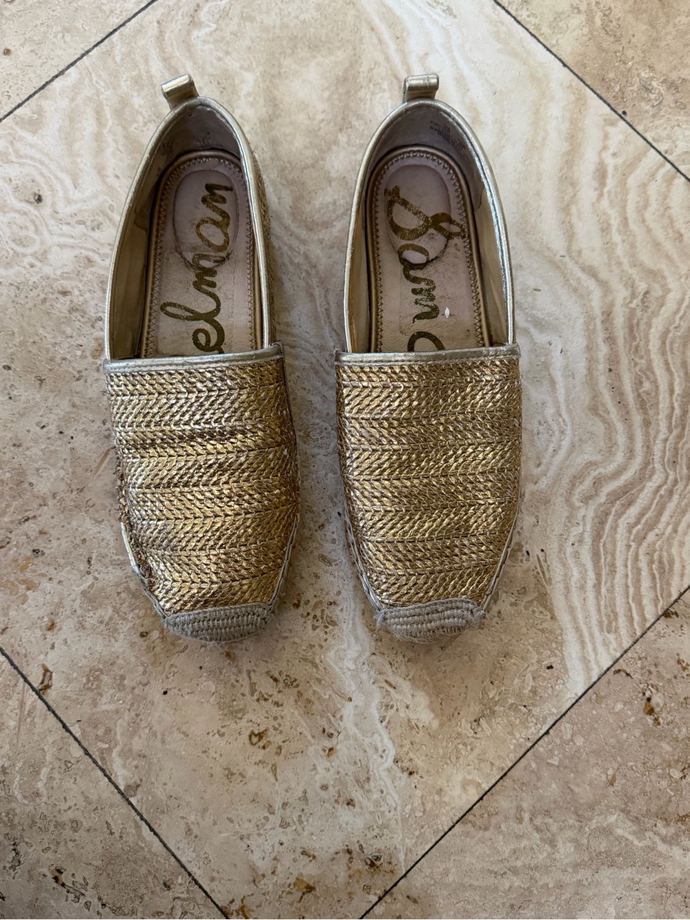Sam Edelman Metallic Gold Woven Slip-Ons